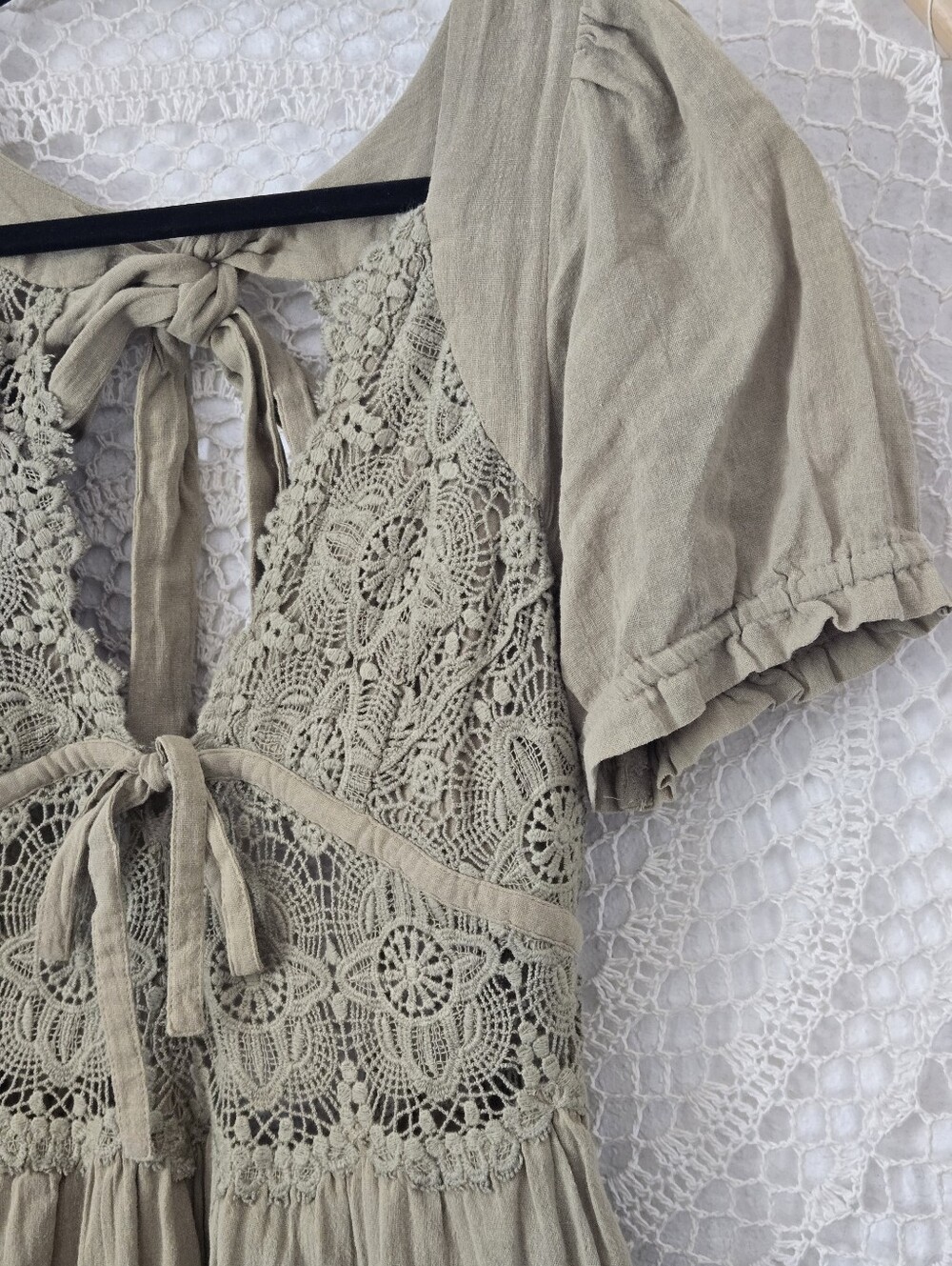 Free People All You Need Is Lace Midi Dress Olive Green Bohemian Size M - Picture 6 of 12